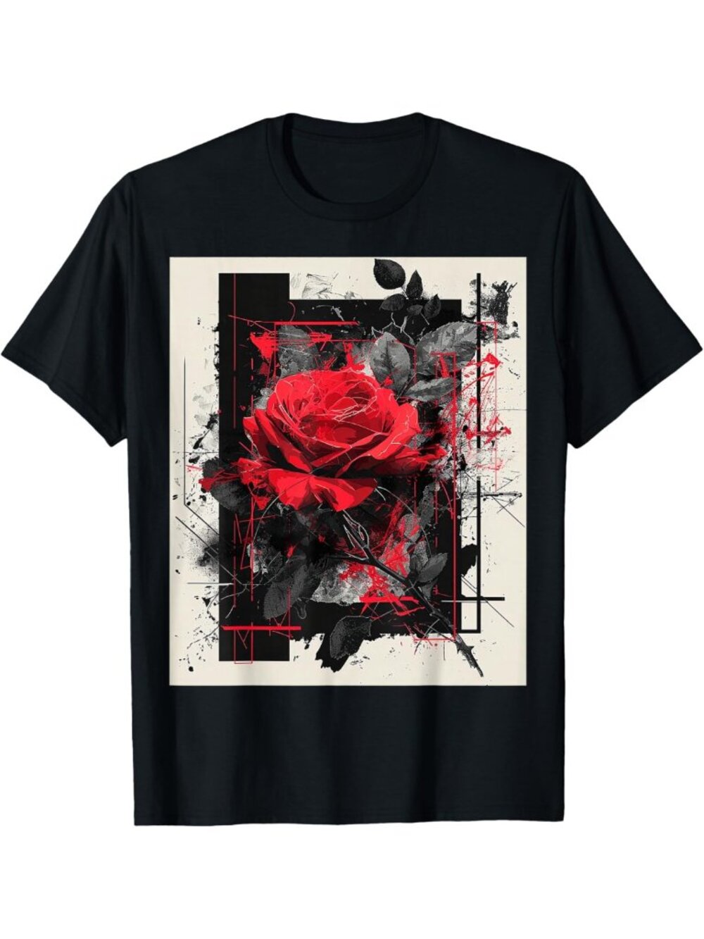 Abstract Rose Art T-Shirt | Floral Drawing Graphic Tee | Unique Flower Design